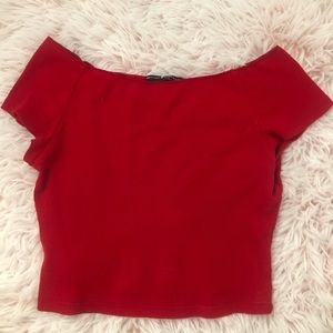 Brandy Melville red off the shoulder crop top